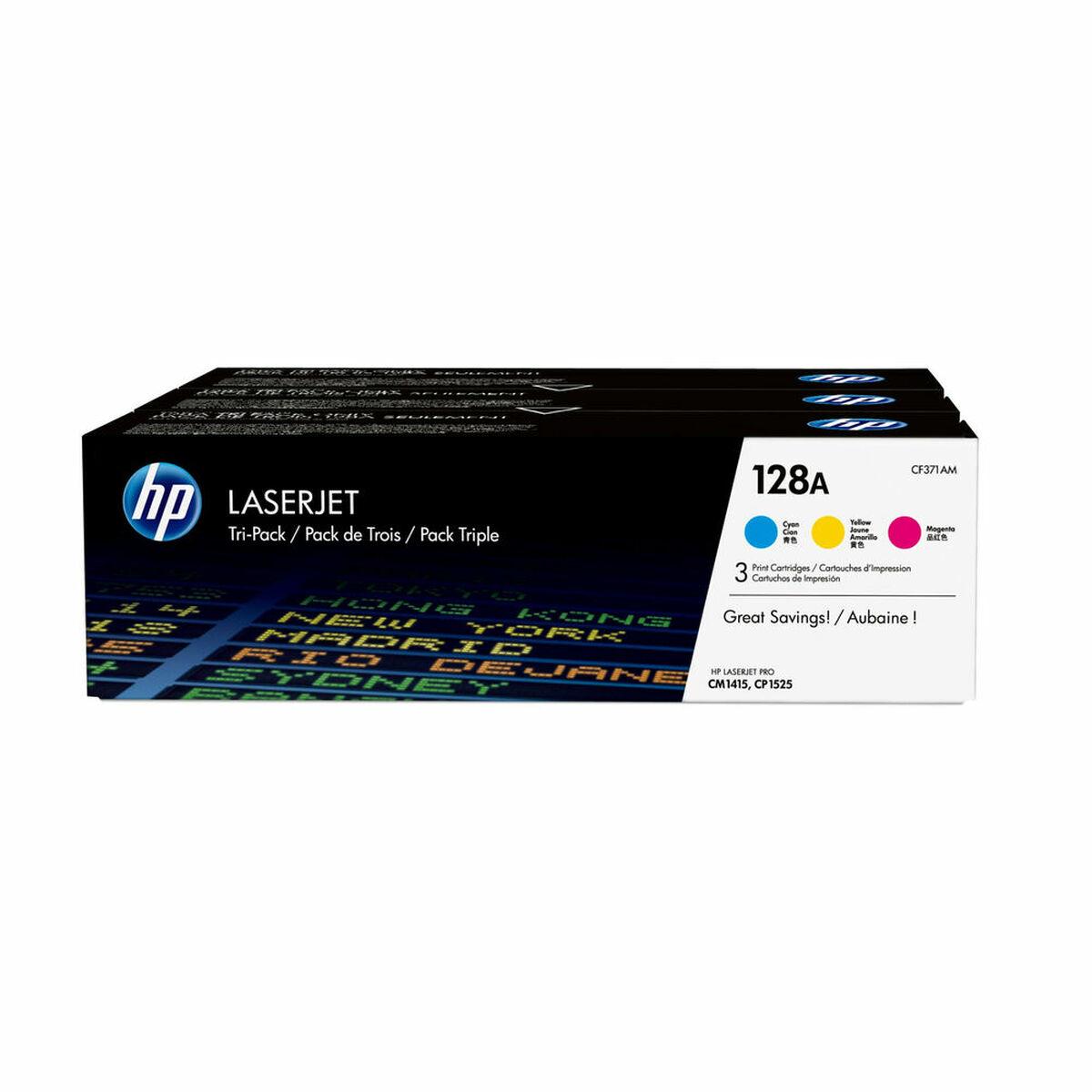HP 128A tonerpakke CF371AM - Cyan, Magenta, Gul (3-pak) billede