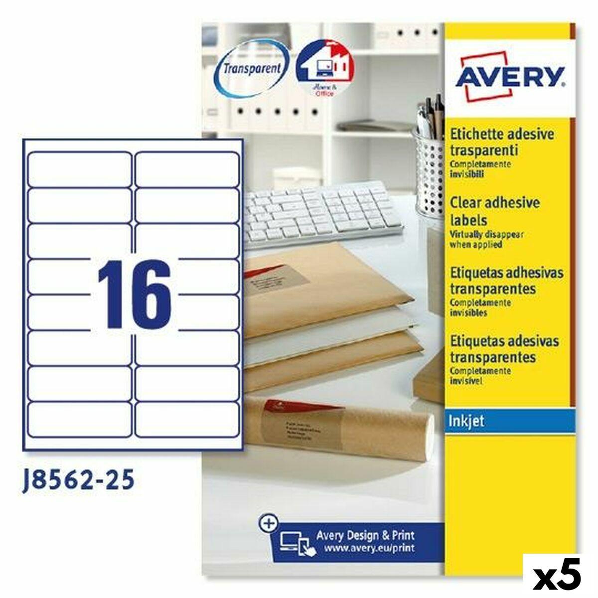 Avery J8562 gennemsigtige printeretiketter, 25 ark, 99,1 × 33,9 mm (5 pak)