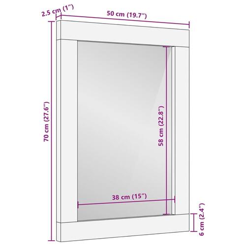 Badeværelsesspejl 50x70x2,5 cm massivt mangotræ og glas
