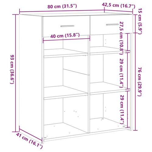 Skænk 80x42,5x93 cm konstrueret træ hvid