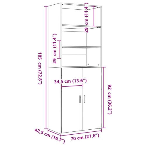 Skab 70x42,5x185 cm konstrueret træ betongrå
