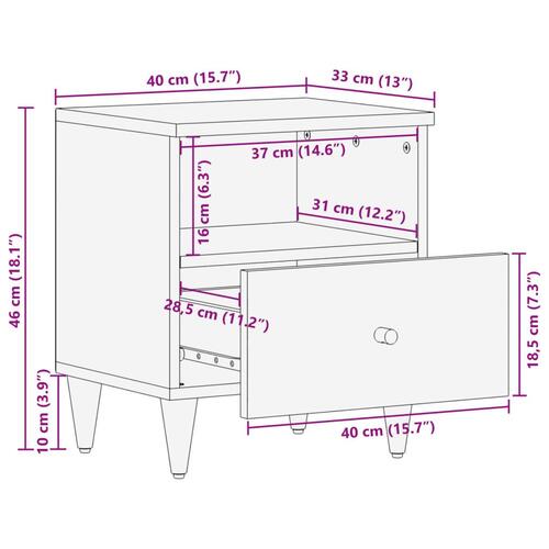 Sengeborde 2 stk. 40x33x46 cm massivt mangotræ