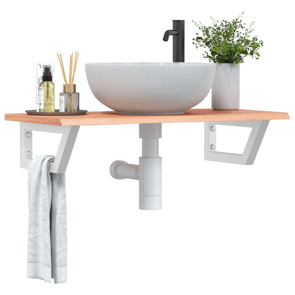 Badeværelseshylde Stål Og Massivt Egetræ Lysebrun Og Hvid - Trapez / 80 x 40 x 2 cm