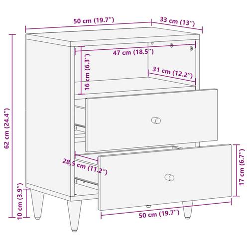Sengebord 50x33x62 cm massivt mangotræ
