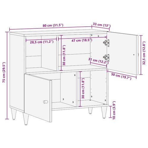 Skab 80x33x75 cm massivt mangotræ