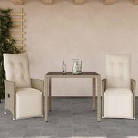 Bistrosæt til haven 3 dele med hynder polyrattan beige