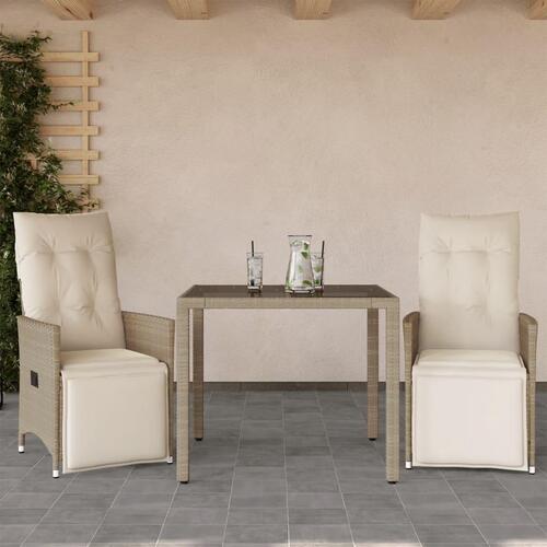 Bistrosæt til haven 3 dele med hynder polyrattan beige