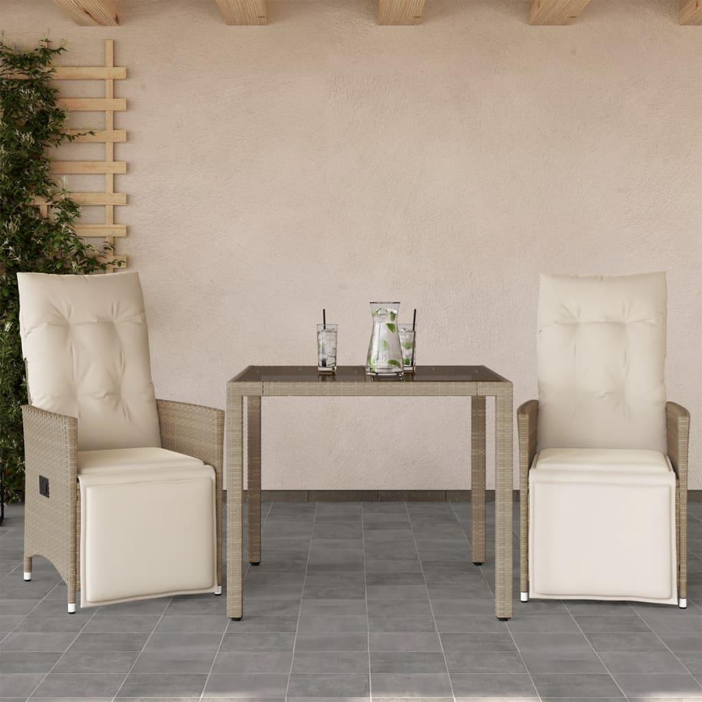 Bistrosæt til haven 3 dele med hynder polyrattan beige