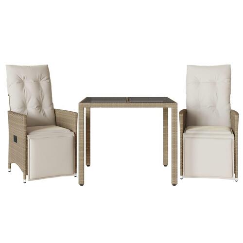 Bistrosæt til haven 3 dele med hynder polyrattan beige