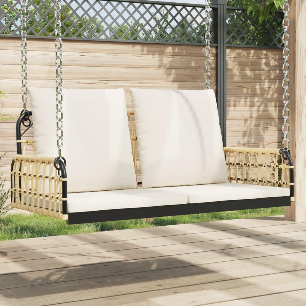 Gyngebænk med hynder 105x58x38 cm polyrattan og stål