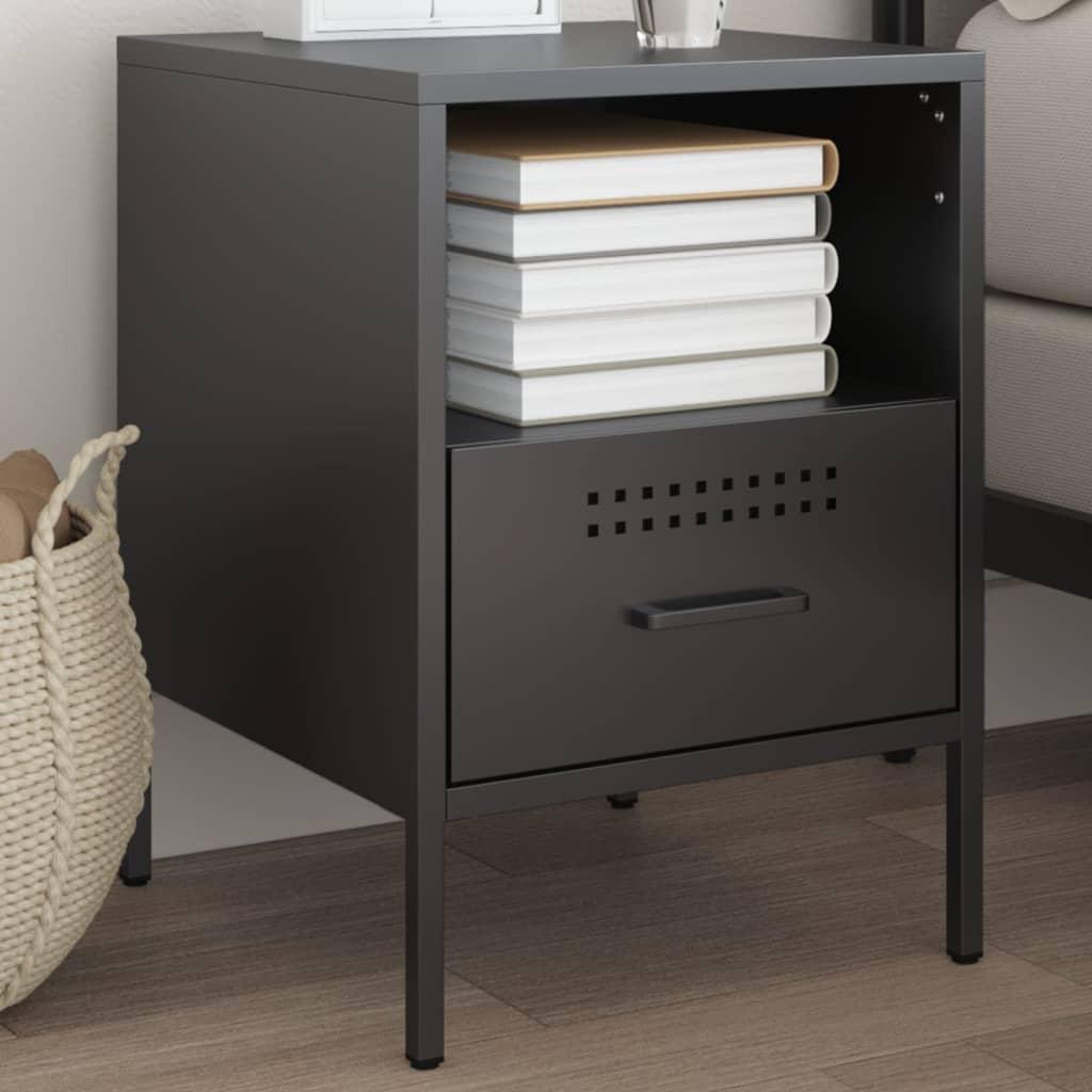 Sengebord i stål - 36 × 39 × 50,5 cm, sort, industriel stil billede