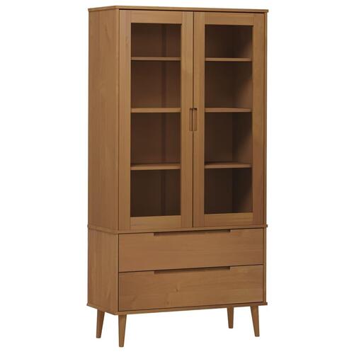 Vitrineskab MOLDE 90x35x175 cm massivt fyrretræ brun