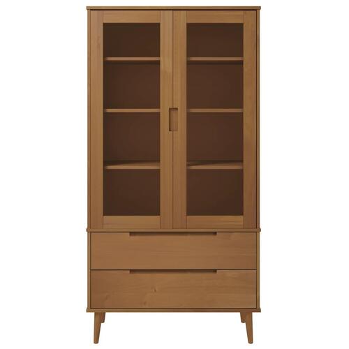 Vitrineskab MOLDE 90x35x175 cm massivt fyrretræ brun
