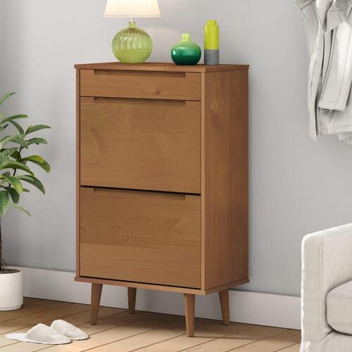 Skoskab MOLDE 59,5x35x103 cm massivt fyrretræ brun
