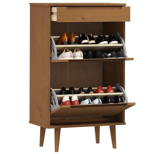 Skoskab MOLDE 59,5x35x103 cm massivt fyrretræ brun