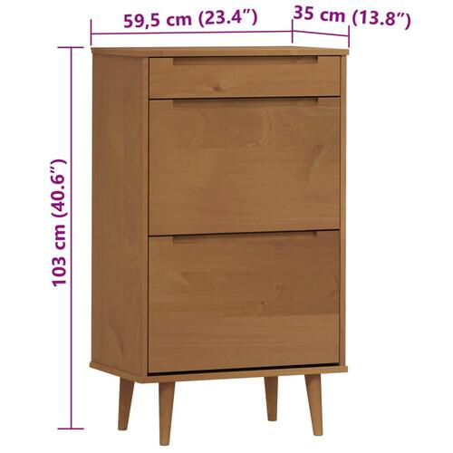 Skoskab MOLDE 59,5x35x103 cm massivt fyrretræ brun