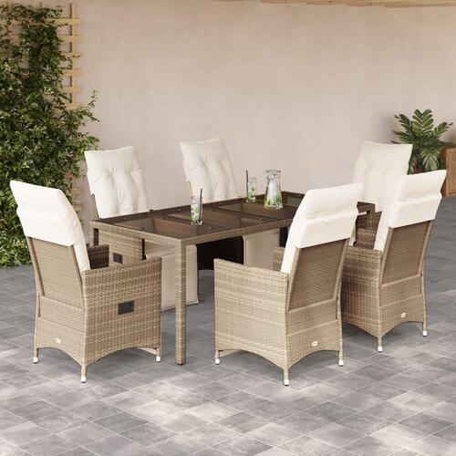 Bistrosæt til haven 7 dele med hynder polyrattan beige