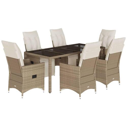 Bistrosæt til haven 7 dele med hynder polyrattan beige