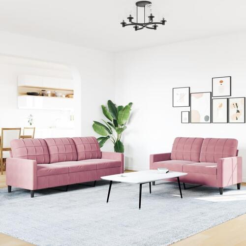 2 personers sofa med hynder velour lyserød