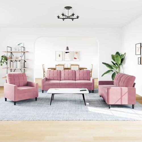 3 personers sofa med hynder velour lyserød