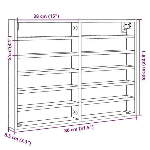 Vitrineskab 80x8,5x58 cm konstrueret træ sonoma-eg