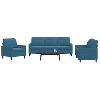 3 personers sofa med hynder velour blå