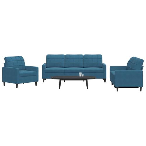 3 personers sofa med hynder velour blå