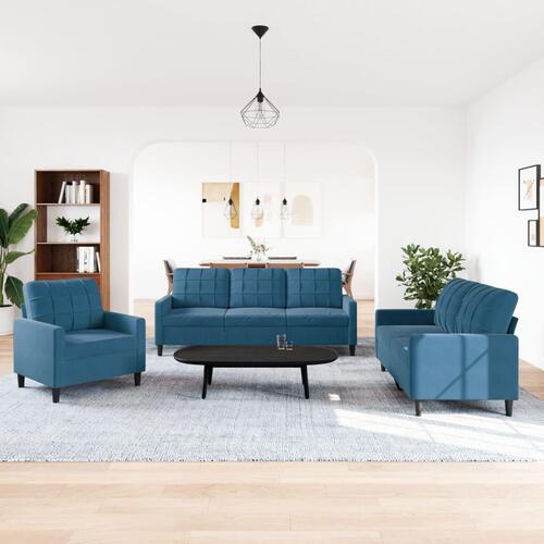3 personers sofa med hynder velour blå