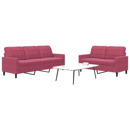2 personers sofa med hynder velour vinrød