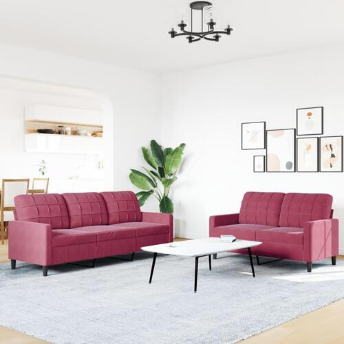 2 personers sofa med hynder velour vinrød