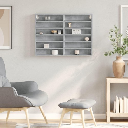 Vitrineskab 80x8,5x58 cm konstrueret træ betongrå