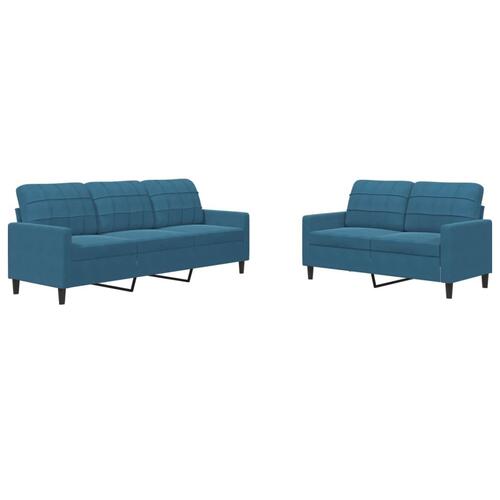 2 personers sofa med hynder velour blå