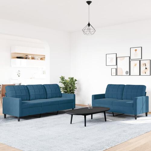 2 personers sofa med hynder velour blå