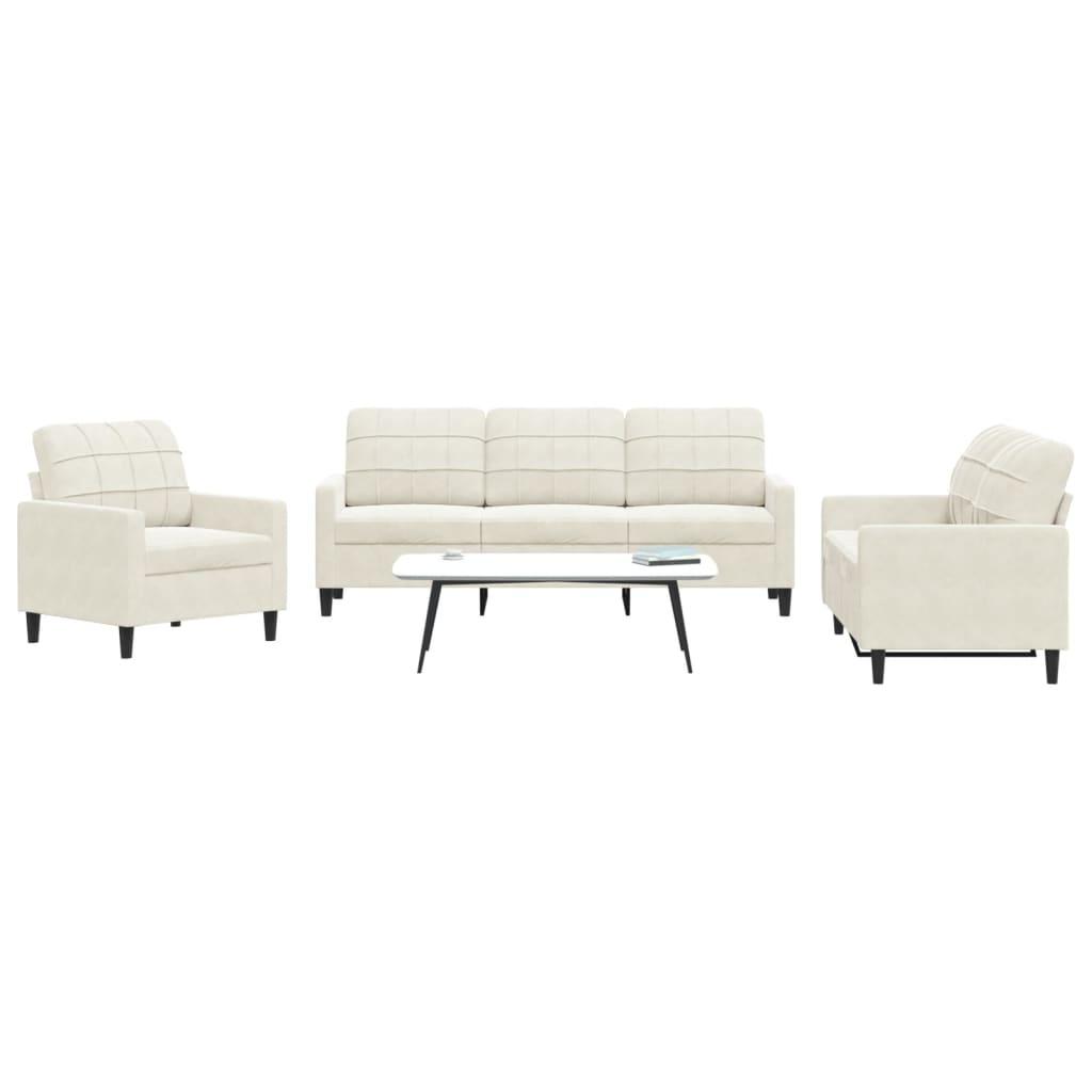 3 personers sofa med hynder velour cremefarvet