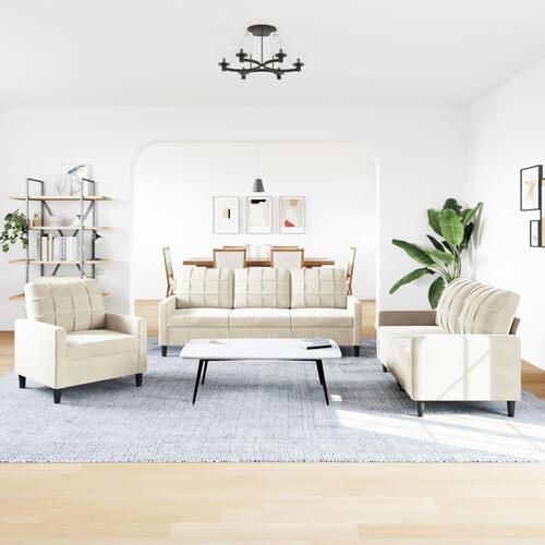 3 personers sofa med hynder velour cremefarvet