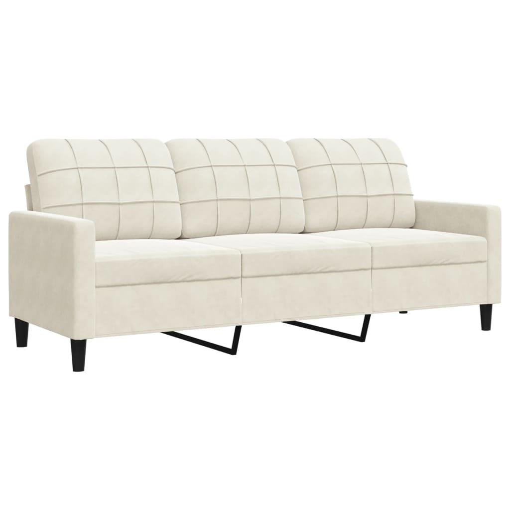 3 personers sofa med hynder velour cremefarvet