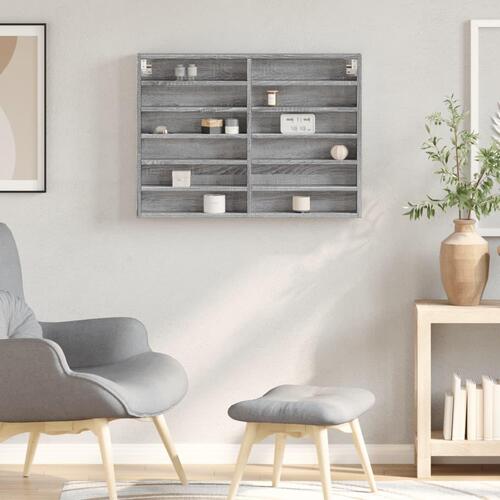 Vitrineskab 80x8,5x58 cm konstrueret træ grå sonoma-eg