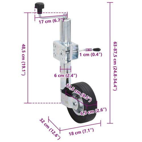 Næsehjul 60 mm med 2 støtterør og 3 splitklemmer