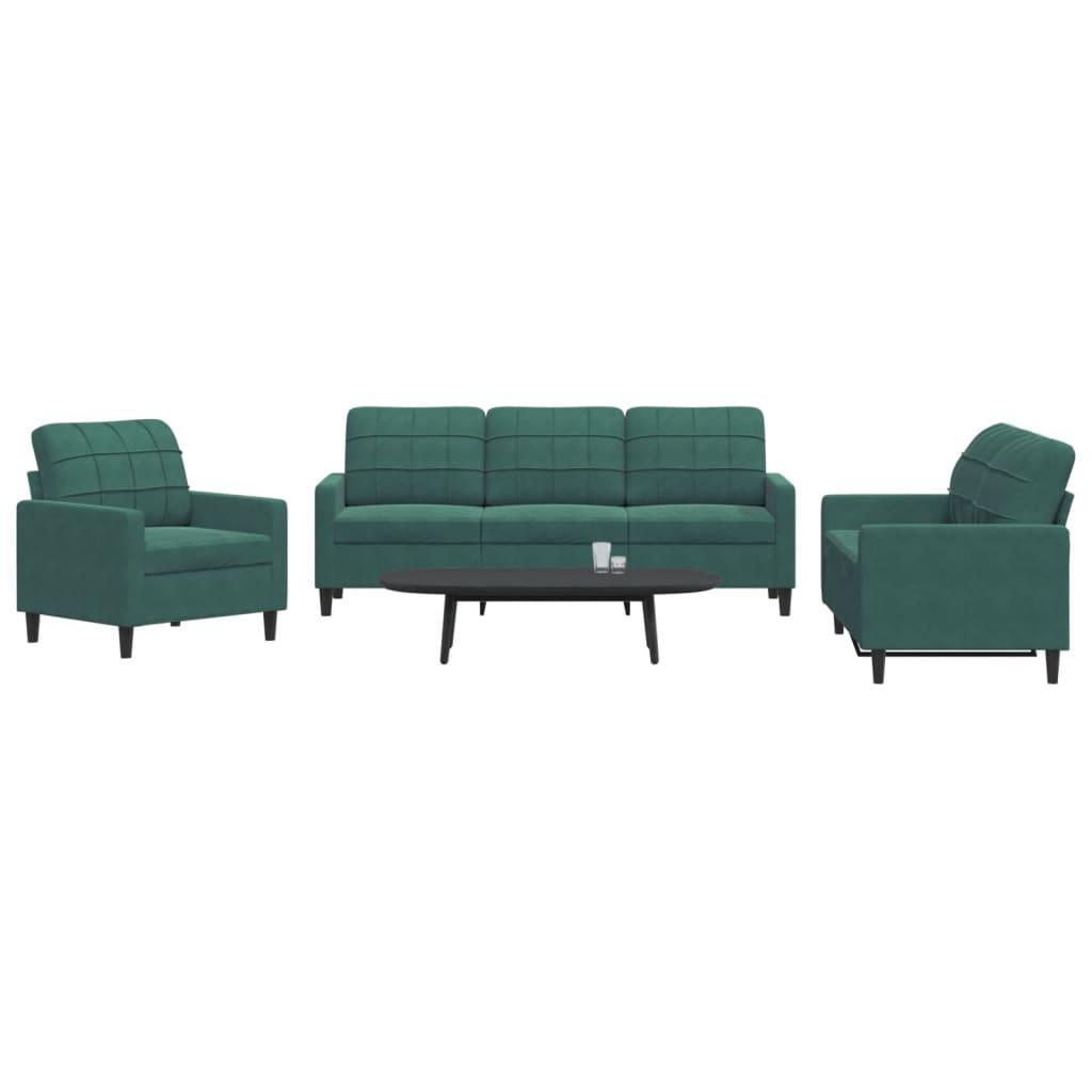 3 personers sofa med hynder velour mørkegrøn