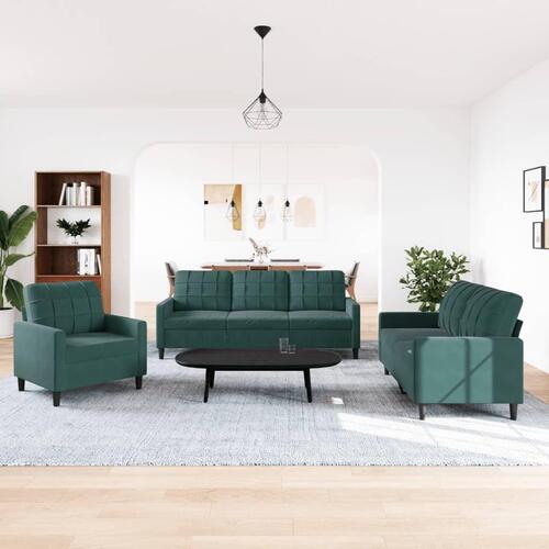 3 personers sofa med hynder velour mørkegrøn