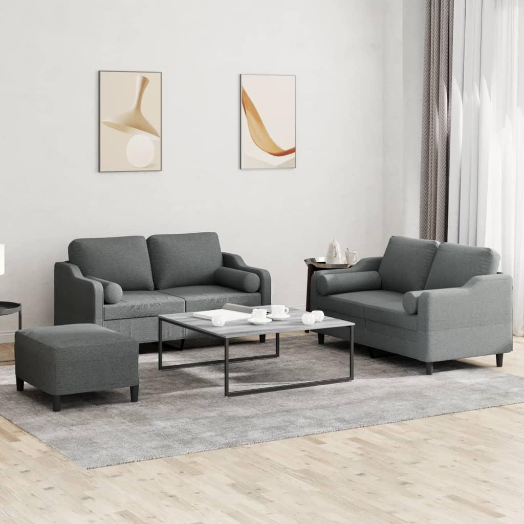 3 personers sofa med puder stof mørkegrå