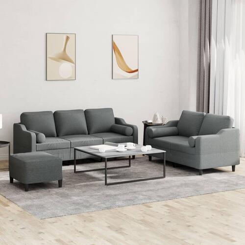 3 personers sofa med puder stof mørkegrå