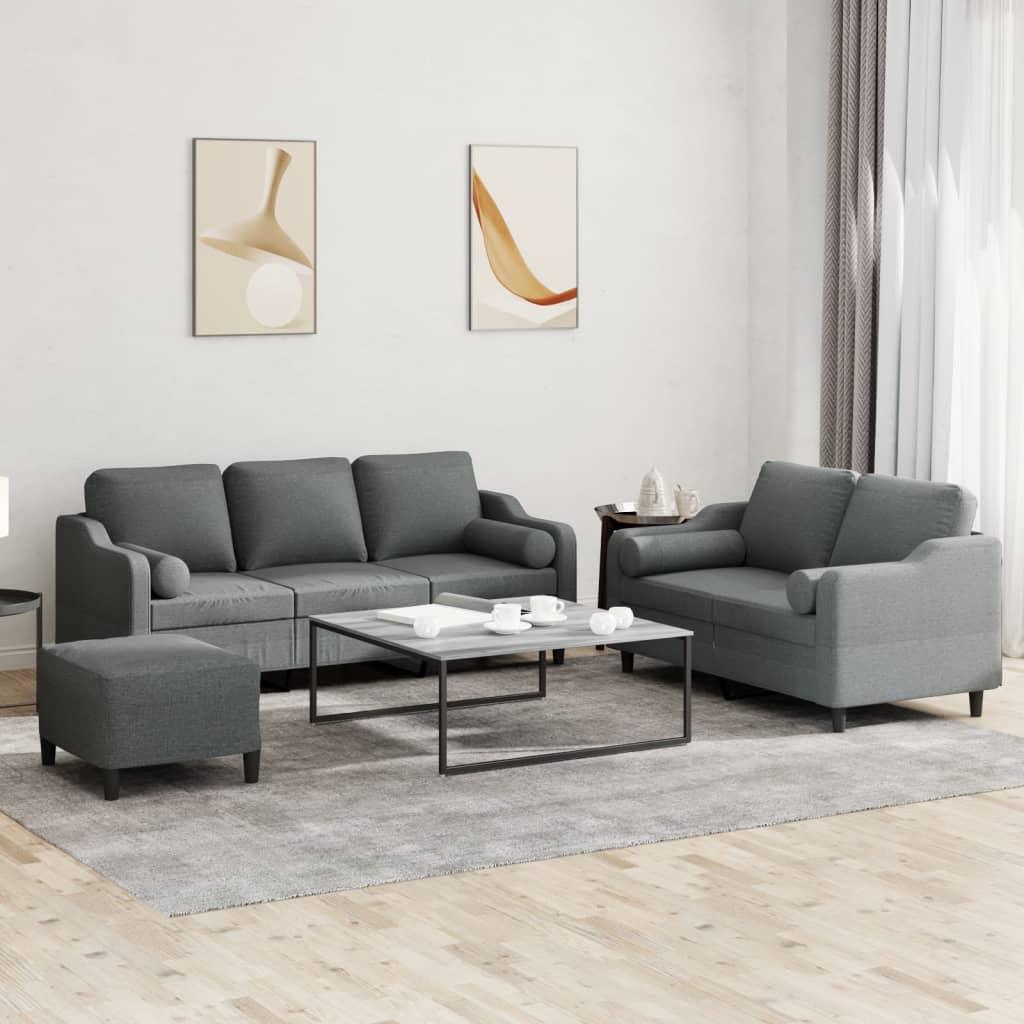 3 personers sofa med puder stof mørkegrå