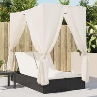 Solseng med tag og gardiner polyrattan sort