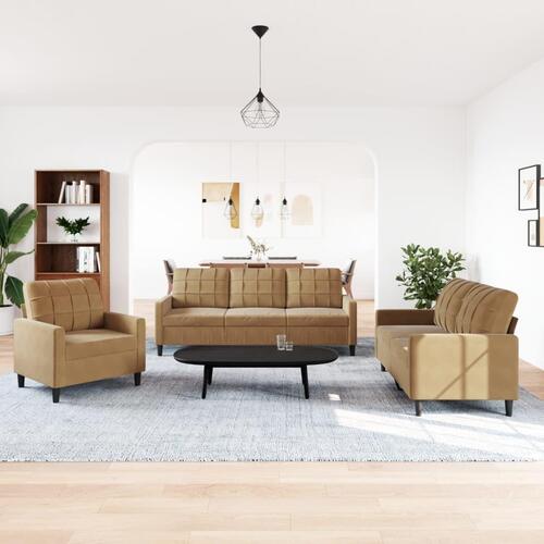 3 personers sofa med hynder velour brun
