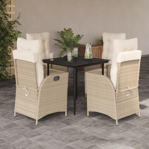 Spisebordssæt til haven 5 dele med hynder polyrattan beige