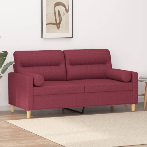 2-personers sofa med pyntepuder 140 cm - stof, vinrød