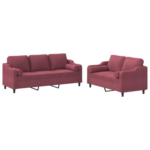 2 personers sofa med puder stof vinrød