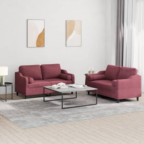 2 personers sofa med puder stof vinrød