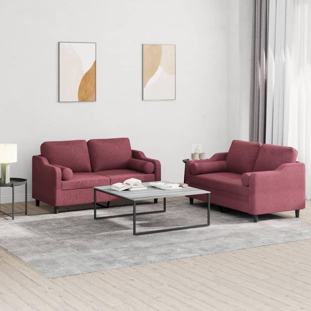 2 personers sofa med puder stof vinrød